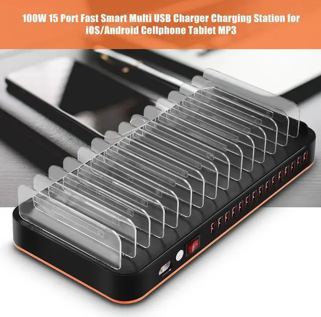 Alt view image 6 of 7 - USB Charger, 100W 15 Port Multi Port USB Charger Hub USB Charging Station with Smart Identification Function for iPhone X, iPad Air/Pro, Samsung Galaxy MP3, MP4, Tablet, DV, Camera, etc(Us Plug)