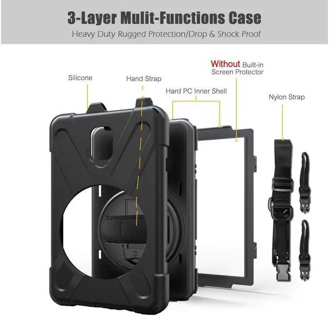 Alt view image 5 of 7 - Case for Samsung Galaxy Tab Active 2 8.0 SM-T390 T395 T397 Heavy Duty Kids Protective Case Cover with Pen Holder with 360 Degree Rotating Hand Strap / Kickstand + Shoulder Strap