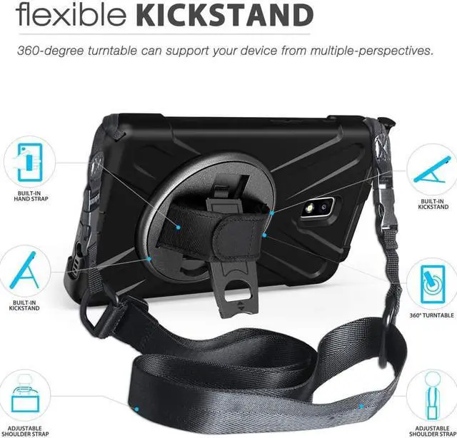 Alt view image 6 of 7 - Case for Samsung Galaxy Tab Active 2 8.0 SM-T390 T395 T397 Heavy Duty Kids Protective Case Cover with Pen Holder with 360 Degree Rotating Hand Strap / Kickstand + Shoulder Strap