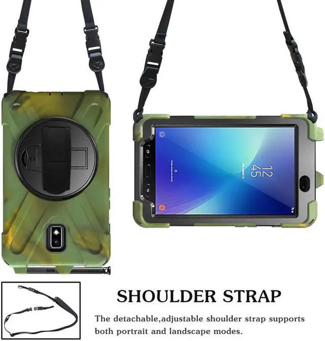 Alt view image 3 of 7 - Case for Samsung Galaxy Tab Active 2 8.0 SM-T390 T395 T397 Heavy Duty Kids Protective Case Cover with Pen Holder with 360 Degree Rotating Hand Strap / Kickstand + Shoulder Strap