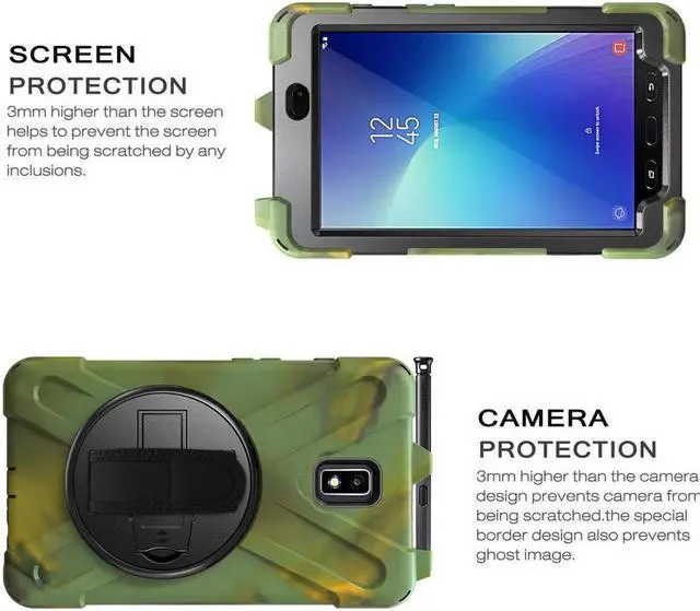 Alt view image 7 of 7 - Case for Samsung Galaxy Tab Active 2 8.0 SM-T390 T395 T397 Heavy Duty Kids Protective Case Cover with Pen Holder with 360 Degree Rotating Hand Strap / Kickstand + Shoulder Strap