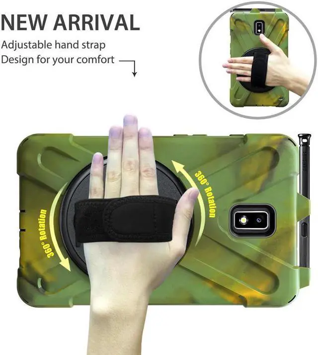 Alt view image 2 of 7 - Case for Samsung Galaxy Tab Active 2 8.0 SM-T390 T395 T397 Heavy Duty Kids Protective Case Cover with Pen Holder with 360 Degree Rotating Hand Strap / Kickstand + Shoulder Strap