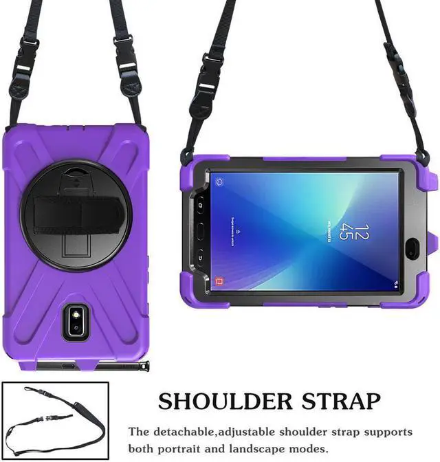 Alt view image 3 of 7 - Case for Samsung Galaxy Tab Active 2 8.0 SM-T390 T395 T397 Heavy Duty Kids Protective Case Cover with Pen Holder with 360 Degree Rotating Hand Strap / Kickstand + Shoulder Strap
