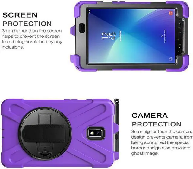 Alt view image 7 of 7 - Case for Samsung Galaxy Tab Active 2 8.0 SM-T390 T395 T397 Heavy Duty Kids Protective Case Cover with Pen Holder with 360 Degree Rotating Hand Strap / Kickstand + Shoulder Strap