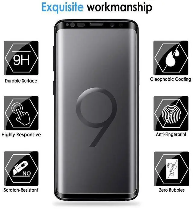 Alt view image 7 of 7 - Galaxy S9 Plus Screen Protector,Tempered Glass,9H Hardness[Anti-Scratch][Anti-Fingerprint][Bubble Free] for Samsung Galaxy S9 Plus (2 Packs)