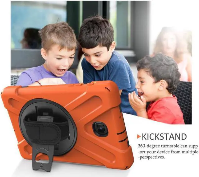 Alt view image 2 of 7 - Samsung Galaxy Tab A 8.0 SM-T387 Case 2018 Kids Proof with Kickstand and Strap, Rugged Hard PC + Silicone Cover + Handle + Shoulder Holder for Samsung Tab A 8.0 T387V Verizon 8" Tablet
