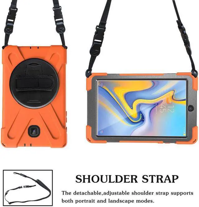 Alt view image 3 of 7 - Samsung Galaxy Tab A 8.0 SM-T387 Case 2018 Kids Proof with Kickstand and Strap, Rugged Hard PC + Silicone Cover + Handle + Shoulder Holder for Samsung Tab A 8.0 T387V Verizon 8" Tablet