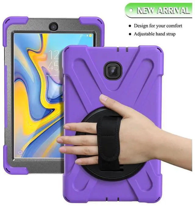 Alt view image 5 of 7 - Samsung Galaxy Tab A 8.0 SM-T387 Case 2018 Kids Proof with Kickstand and Strap, Rugged Hard PC + Silicone Cover + Handle + Shoulder Holder for Samsung Tab A 8.0 T387V Verizon 8" Tablet