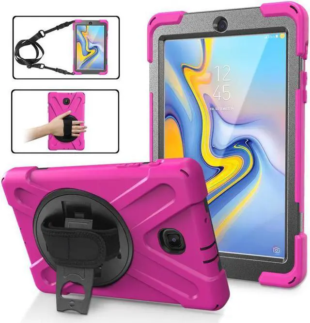 Main image of Samsung Galaxy Tab A 8.0 SM-T387 Case 2018 Kids Proof with Kickstand and Strap, Rugged Hard PC + Silicone Cover + Handle + Shoulder Holder for Samsung Tab A 8.0 T387V Verizon 8" Tablet