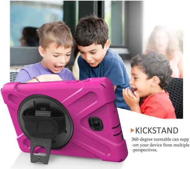 Alt view image 3 of 7 - Samsung Galaxy Tab A 8.0 SM-T387 Case 2018 Kids Proof with Kickstand and Strap, Rugged Hard PC + Silicone Cover + Handle + Shoulder Holder for Samsung Tab A 8.0 T387V Verizon 8" Tablet