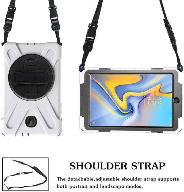 Alt view image 2 of 7 - Samsung Galaxy Tab A 8.0 SM-T387 Case 2018 Kids Proof with Kickstand and Strap, Rugged Hard PC + Silicone Cover + Handle + Shoulder Holder for Samsung Tab A 8.0 T387V Verizon 8" Tablet