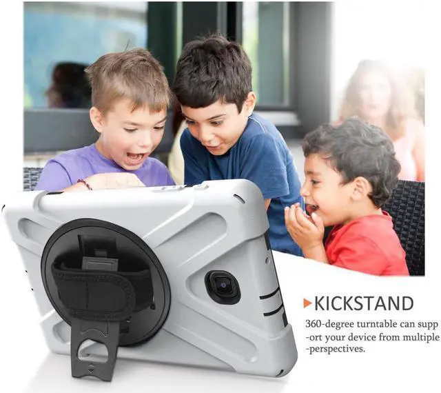 Alt view image 4 of 7 - Samsung Galaxy Tab A 8.0 SM-T387 Case 2018 Kids Proof with Kickstand and Strap, Rugged Hard PC + Silicone Cover + Handle + Shoulder Holder for Samsung Tab A 8.0 T387V Verizon 8" Tablet