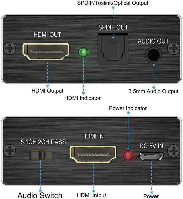 Alt view image 3 of 5 - HDMI Audio Extractor Converter HDMI to Optical Toslink SPDIF with 1M HDMI 1.4 Cable and 3.5mm Stereo Audio Splitter Adapter Support 4K x 2K 3D