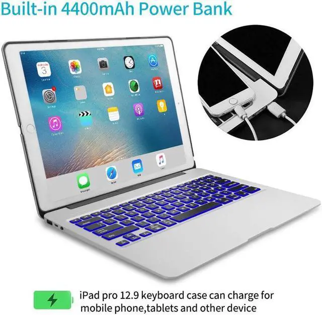 Alt view image 6 of 7 - Bluetooth Keyboard Case For iPad Pro 12.9 2017 (2nd Gen) / 2015(1st Gen) Protective Ultra Slim Aluminum Hard Shell Smart Stand Cover with 7 Colors Backlit Wireless Bluetooth Keyboard
