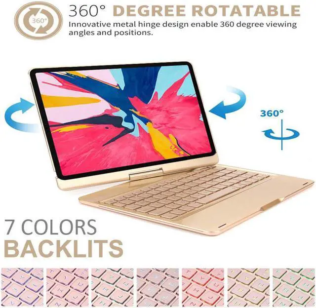 Main image of iPad Pro 11 2018 Case with Keyboard Werleo 7 Color Backlit Bluetooth Wireless Keyboard Case Smart Folio Case 360 Rotate Stand Keyboard Cover with Pencil Holder and Auto Sleep Wake for iPad Pro 11 inch