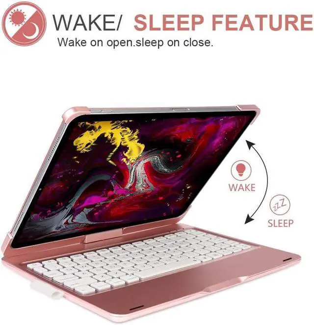 Alt view image 6 of 7 - iPad Pro 11 2018 Case with Keyboard Werleo 7 Color Backlit Bluetooth Wireless Keyboard Case Smart Folio Case 360 Rotate Stand Keyboard Cover with Pencil Holder and Auto Sleep Wake for iPad Pro 11 inch