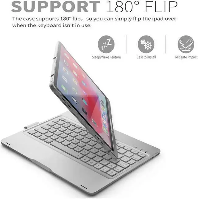Alt view image 4 of 7 - iPad Pro 11 2018 Case with Keyboard Werleo 7 Color Backlit Bluetooth Wireless Keyboard Case Smart Folio Case 360 Rotate Stand Keyboard Cover with Pencil Holder and Auto Sleep Wake for iPad Pro 11 inch