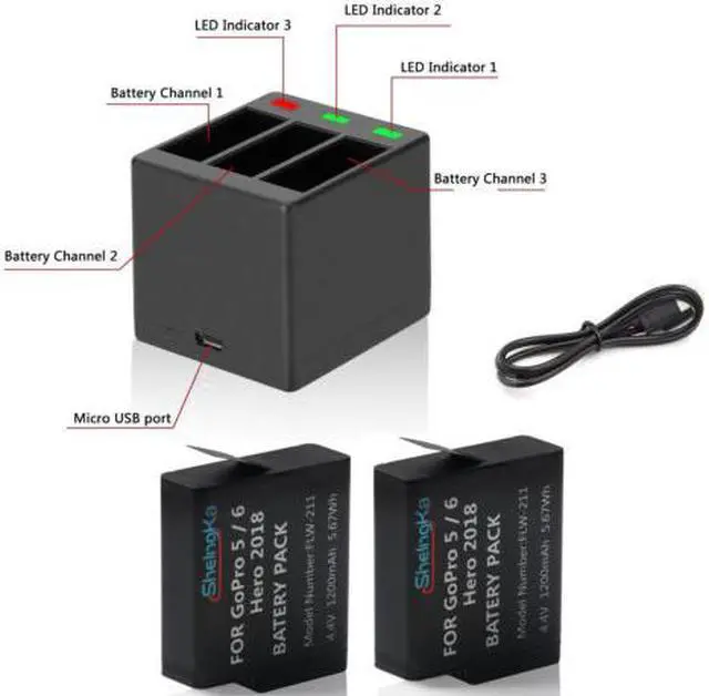 Alt view image 2 of 7 - Rechargeable Rapid 3-Channel Battery Charger with USB Cable for GoPro Hero 5 Hero 6 Hero 7 Black Hero 2018 Hero 8
