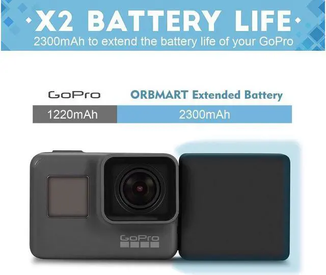 Alt view image 2 of 7 - Extended Battery for GoPro 5 GoPro 6 Hero (2018 ) Extra Battery with Shockproof Protective Frame Housing Case Cover Shell with Side Power Bank for GoPro Here 5 Hero 6 Hero (2018 ) Black