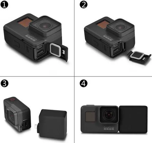 Alt view image 3 of 7 - Extended Battery for GoPro 5 GoPro 6 Hero (2018 ) Extra Battery with Shockproof Protective Frame Housing Case Cover Shell with Side Power Bank for GoPro Here 5 Hero 6 Hero (2018 ) Black