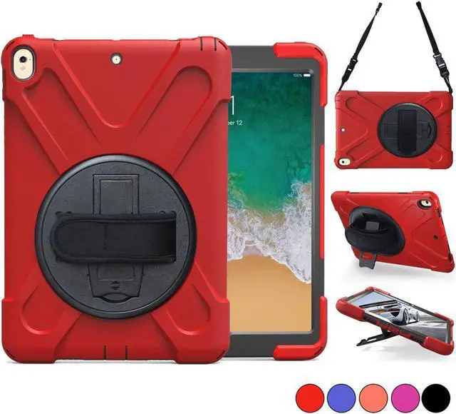 Main image of New iPad Pro 10.5 Case,Heavy Duty Carrying Rugged Protective Armor Case with 360 Degree Stand, Handle Hand Grip & Shoulder Strap, For Apple Tablet 10.5 inch 2017 Cover Skin Kids A1701 A1709 Black