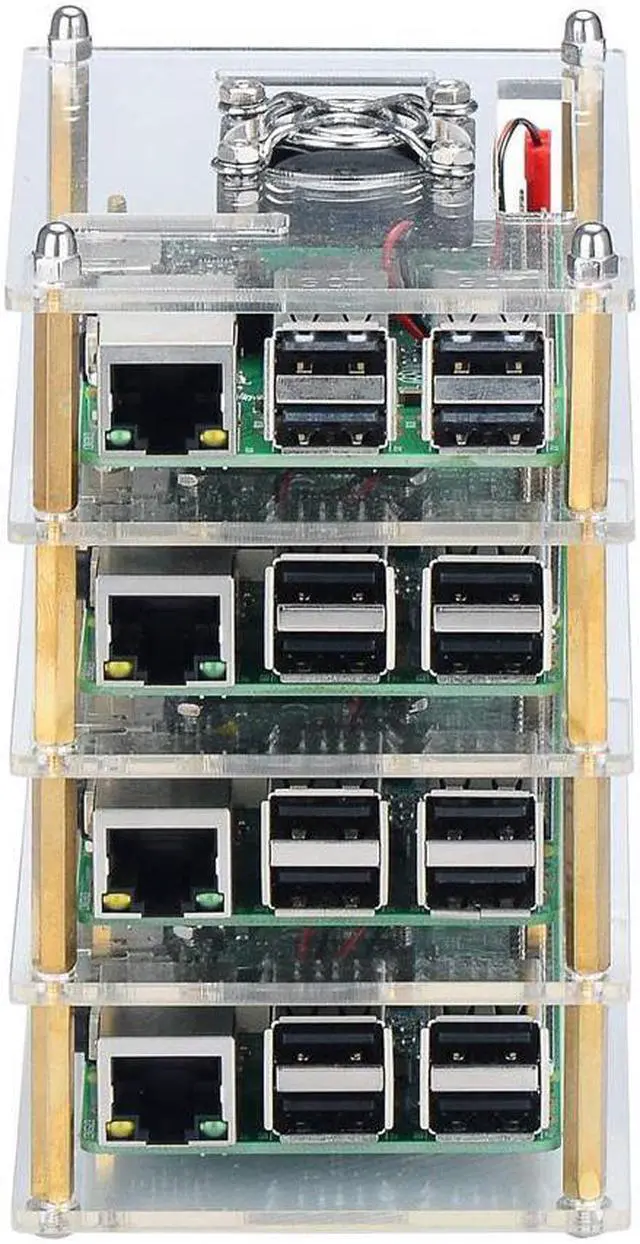 Alt view image 3 of 7 - Raspberry Pi Cluster Case, Raspberry Pi Case with Cooling Fan and Raspberry Pi Heatsink for Raspberry Pi 3 Model B+, Pi 3 B, Pi 2 B, Pi B+ (4-Layers)