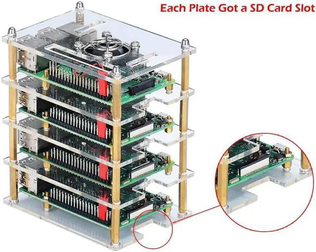 Alt view image 5 of 7 - Raspberry Pi Cluster Case, Raspberry Pi Case with Cooling Fan and Raspberry Pi Heatsink for Raspberry Pi 3 Model B+, Pi 3 B, Pi 2 B, Pi B+ (4-Layers)