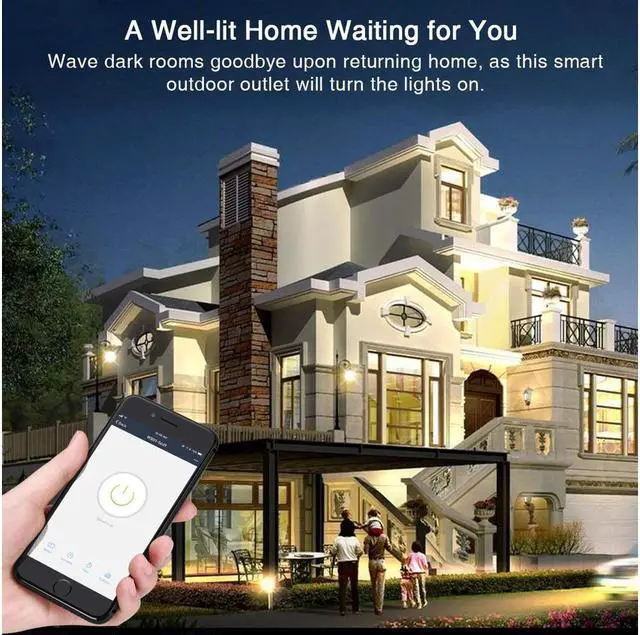 Alt view image 2 of 7 - Wifi Outdoor Smart Plug Outlet Remote Control Wireless Outlet Waterproof Smart Electrical Outlet Socket with Timer Works with Alexa and Google Home for Voice Control Wifi Enable Smartphone APP Control
