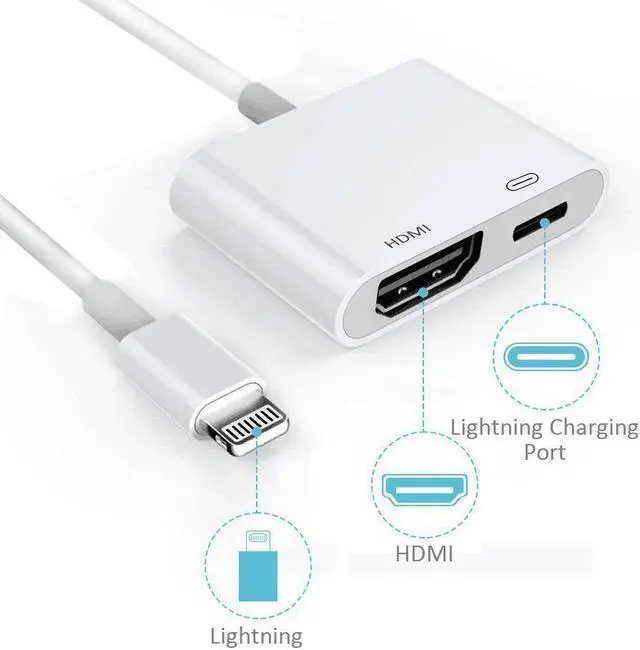 Alt view image 4 of 7 - Lighting to HDMI Adapter,Lighting Digital AV Adapter with Lighting Charging Port for HD TV Monitor Projector 1080P for Phone, Pad and Pod(Support iOS 11, iOS 12)-White