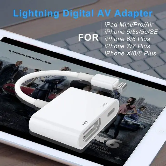 Alt view image 6 of 7 - Lighting to HDMI Adapter,Lighting Digital AV Adapter with Lighting Charging Port for HD TV Monitor Projector 1080P for Phone, Pad and Pod(Support iOS 11, iOS 12)-White