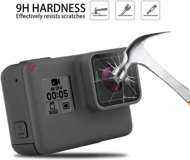 Alt view image 6 of 7 - Screen Protector for GoPro Hero 7 (Black Only) / 6/ 5/ 2018, Upgraded Tempered Glass Screen Protector Film+Tempered Glass Lens Film+Lens Cover Accessories for Go Pro Hero7 Hero6 Hero5-2 Packs