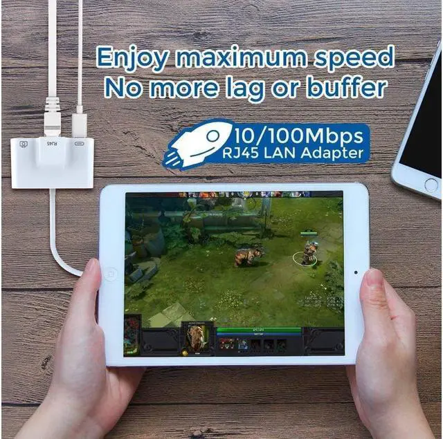 Alt view image 7 of 7 - Lightning to RJ45 Ethernet LAN Wired Network Adapter, Lightning Ethernet Adapter, Lightning to USB Camera Adapter, Charging & Data Sync OTG Adapter Compatible with iPhone/iPad, Required iOS 10.0 or Up