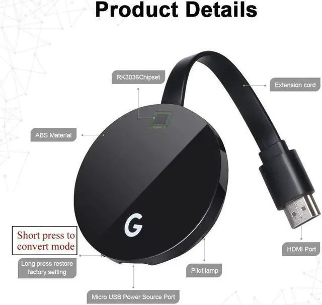 Alt view image 4 of 7 - Wireless Display Adapter 5G / 2.4G WiFi Dongle HDMI Display Adapter 1080P HD DLNA Airplay Miracast Dongle For MacBook Android IOS Windows 8.1 10 iPhone X 7 8 SE to to TV Projectors