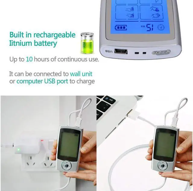 Alt view image 3 of 7 - Rechargeable ens Unit FDA Cleared 16 Modes Electric Muscle Stimulator TENS EMS Machine with 8 Pads Pain Relief Body Back Pulse Massager