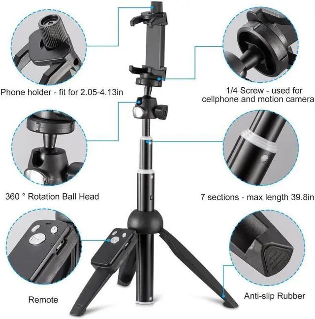 Alt view image 4 of 7 - Extendable Bluetooth Selfie Stick & Tripod Stand Wireless Remote iPhone Galaxy
