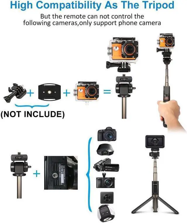 Alt view image 3 of 7 - Bluetooth Selfie Stick Tripod with Remote for Gopro iphone x 8 plus 6 6s 7 plus Android Samsung s7 s8 plus edge 4 in 1 Mini Pocket Extendable Monopod Aluminum Alloy 360 Degree Rotation