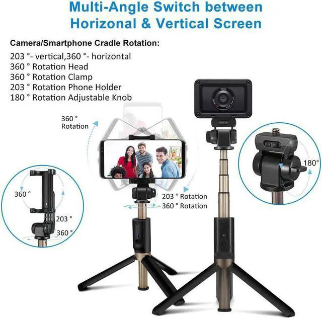 Alt view image 2 of 7 - Bluetooth Selfie Stick Tripod with Remote for Gopro iphone x 8 plus 6 6s 7 plus Android Samsung s7 s8 plus edge 4 in 1 Mini Pocket Extendable Monopod Aluminum Alloy 360 Degree Rotation