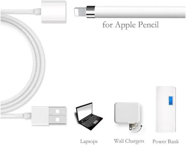 Alt view image 2 of 5 - Charging Adapter Cable for Apple Pencil Male to Female Flexible Connector (3 Feet)