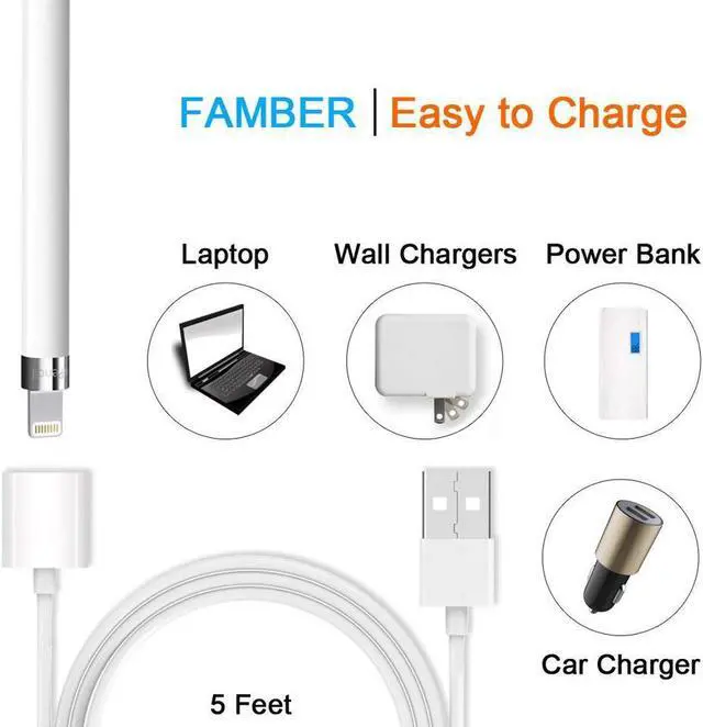 Alt view image 4 of 5 - Charging Adapter Cable for Apple Pencil Male to Female Flexible Connector (3 Feet)