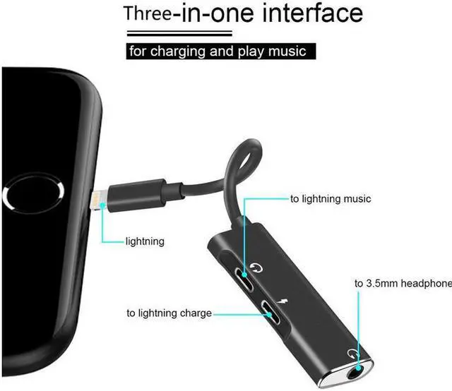 Alt view image 4 of 7 - 3.5 mm Audio Headphone Jack Adapter iPhone Adapter 3 in 1 Lightning Adapter for iPhone X XR XS 7 8 Dual Lightning with 3.5mm Headphone Jack