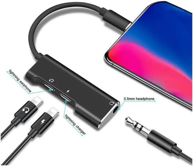 Alt view image 7 of 7 - 3.5 mm Audio Headphone Jack Adapter iPhone Adapter 3 in 1 Lightning Adapter for iPhone X XR XS 7 8 Dual Lightning with 3.5mm Headphone Jack
