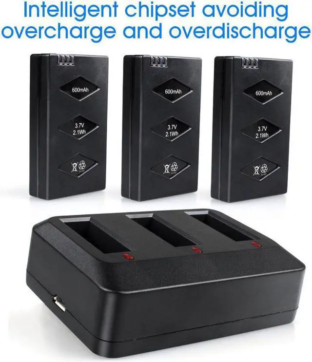 Alt view image 3 of 7 - Parrot Minidrone Battery, 3PCS 3.7V 650mAh Li-po Battery w/3-Port Charger for Jumping Sumo Swing Mambo Rolling Spider Air Night Airborne Cargo Jumping Race Night Hydrofoil Drone