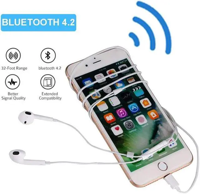 Alt view image 5 of 7 - 2 Packs Bluetooth Earphones Earbuds Headphones with Stereo Mic Remote Control for Apple iPhone X 7 Plus 8 Plus iPad iPod Samsung Galaxy and More Android Smartphones White Noise Isolating Headset