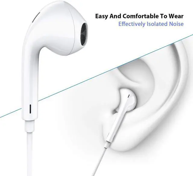 Alt view image 3 of 4 - Earbuds/Earphones/Headphones Stereo Mic Remote Control Compatible with Apple iPhone 6s/6 plus/6/5s/se/5c/iPad iPod (White)(2Pack)