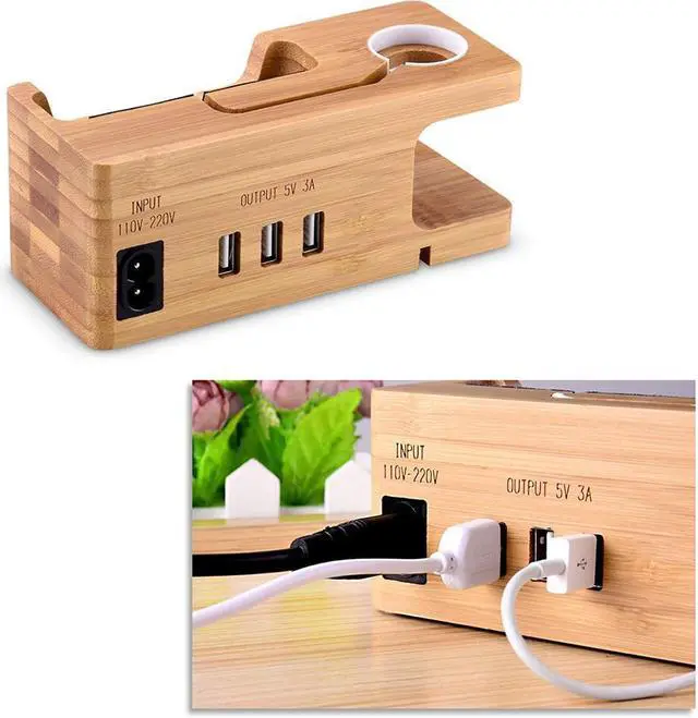 Alt view image 3 of 7 - USB Charging Stand Werleo Phone Stand with 3 USB Port Bamboo Wood Charging Dock Station for 38mm and 42mm Apple Watch & Apple iPhone X 8 8 Plus 6s 6 Plus 5S 5 7 7 Plus and Other Smartphone