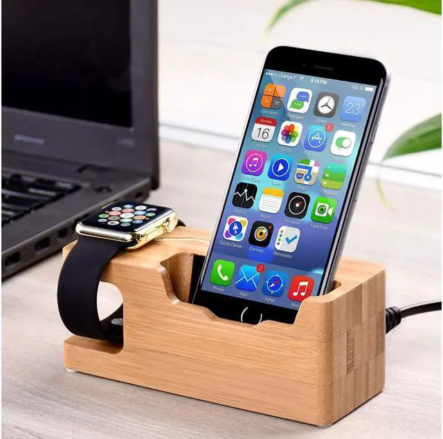 Alt view image 7 of 7 - USB Charging Stand Werleo Phone Stand with 3 USB Port Bamboo Wood Charging Dock Station for 38mm and 42mm Apple Watch & Apple iPhone X 8 8 Plus 6s 6 Plus 5S 5 7 7 Plus and Other Smartphone