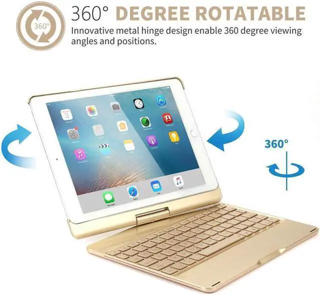 Alt view image 2 of 7 - Keyboard Case for iPad 9.7 2018 2017 iPad Pro 9.7 iPad Air Werleo 7 Color Backlit Bluetooth Keyboard Case Folio Smart 360 Rotate Stand Keyboard Cover for iPad Air Air 2 iPad Pro 9.7 iPad 9.7