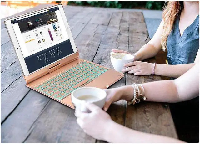 Alt view image 7 of 7 - Keyboard Case for iPad 9.7 2018 2017 iPad Pro 9.7 iPad Air Werleo 7 Color Backlit Bluetooth Keyboard Case Folio Smart 360 Rotate Stand Keyboard Cover for iPad Air Air 2 iPad Pro 9.7 iPad 9.7