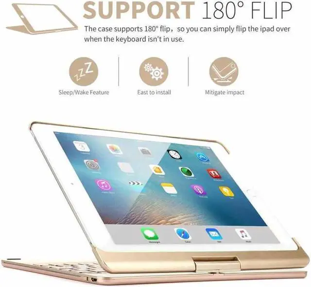Alt view image 3 of 7 - Keyboard Case for iPad 9.7 2018 2017 iPad Pro 9.7 iPad Air Werleo 7 Color Backlit Bluetooth Keyboard Case Folio Smart 360 Rotate Stand Keyboard Cover for iPad Air Air 2 iPad Pro 9.7 iPad 9.7