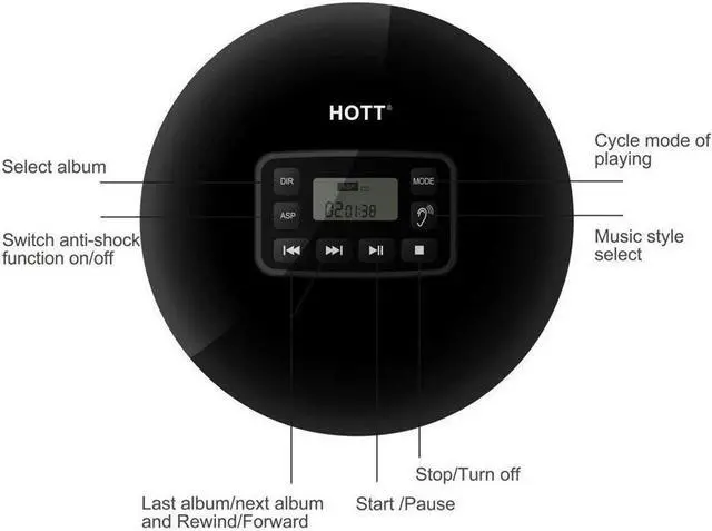 Alt view image 4 of 7 - Portable CD Player,HOTT CD611 Small Walkman CD Player with Stereo Headphones USB Cable LED Display Anti-Skip Anti-Shock Personal Compact Disc Music Player (Black)